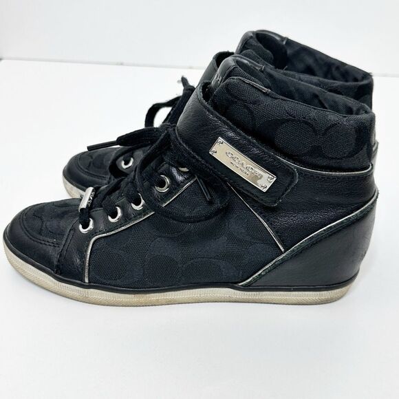 Coach Dorean Wedge High Top Sneaker Black Size 6.5 - Picture 3 of 10